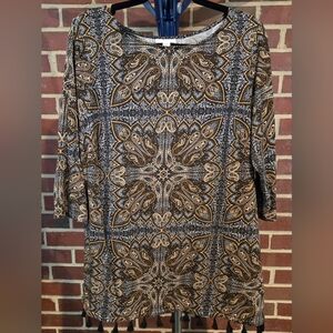 J. Jill Black and Brown Paisley Long Sleeve Tunic Blouse